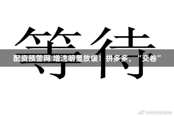 配资预警网 增速明显放缓！拼多多，“交卷”